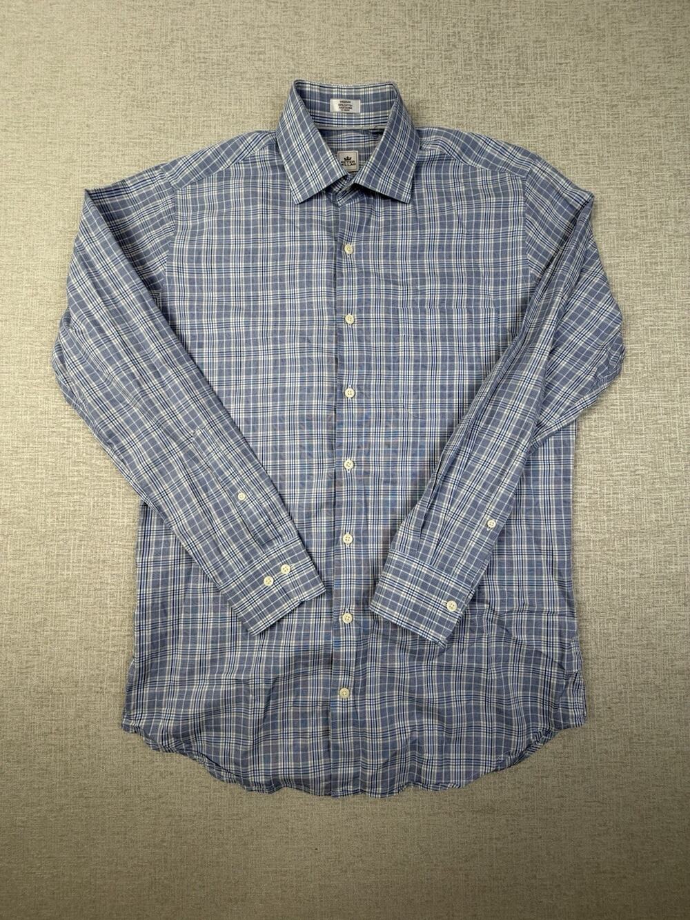 Peter Millar Men’s Medium Blue Plaid Cotton Long Sleeve Button Shirt